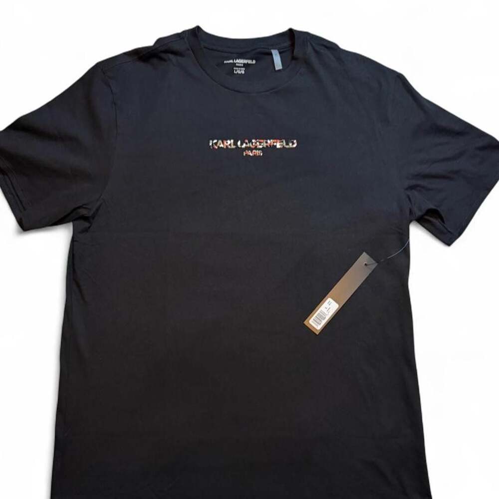 Karl Lagerfeld Paris Multicolored Logo Black Cotton T-Shirt